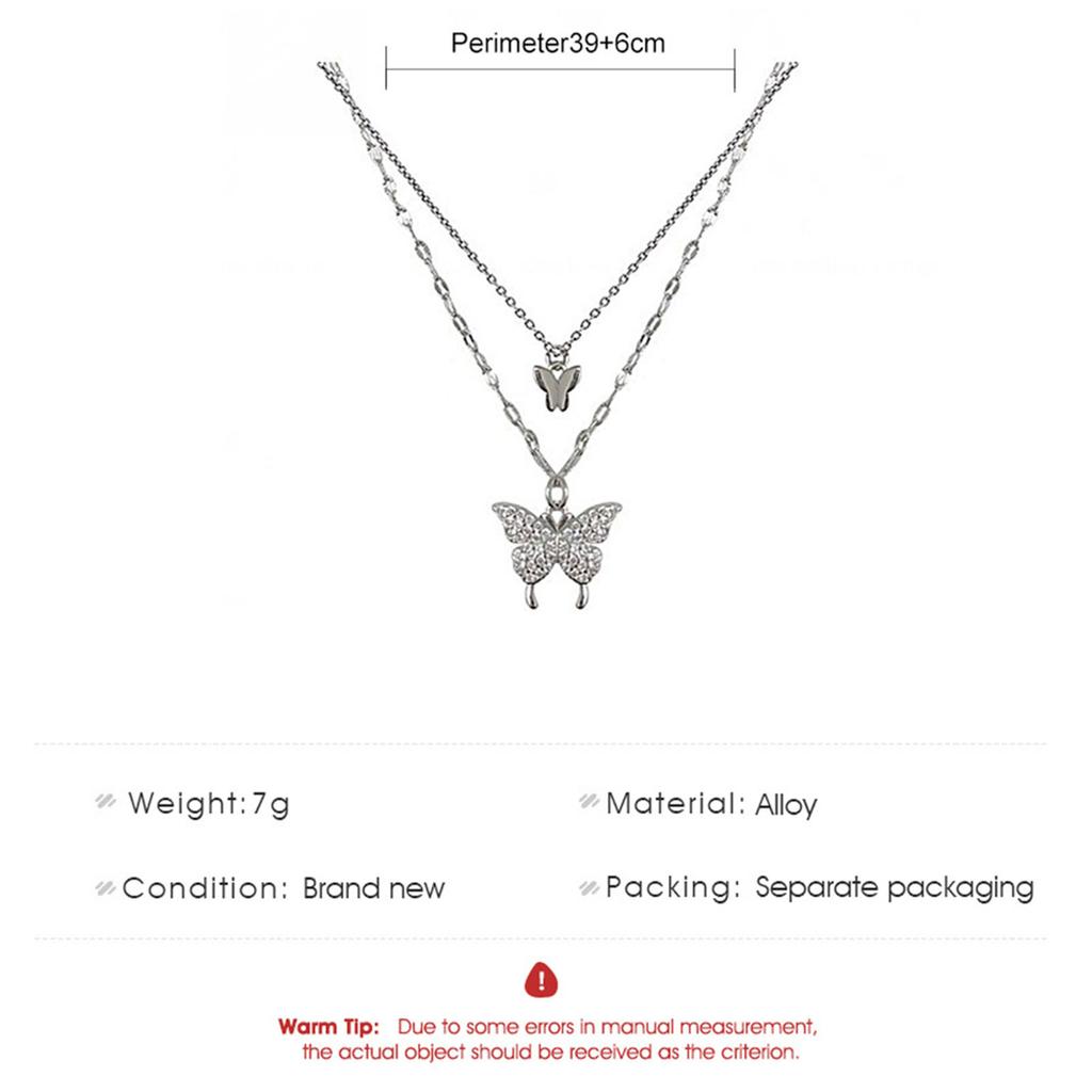 Vintage Layered Crystal Butterfly Necklace Stylish Minimalist Design Pendant Necklaces Gift for Women Teen Girls Girlfriend