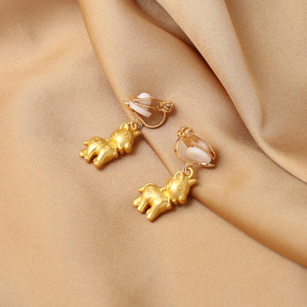 Ancient Gold Pony Earrings - Year of the Horse Zodiac Cartoon Unicorn Ear Clips
