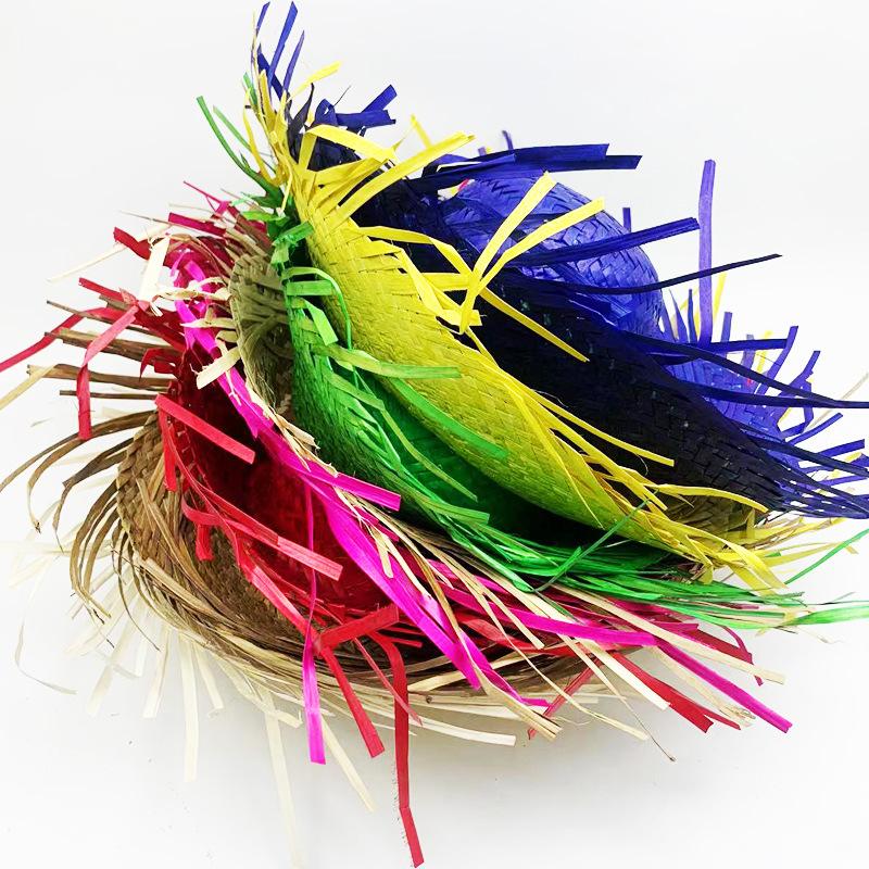 Trendy Beach Sunscreen Hat Unisex Frayed Brim Woven Straw Sun Hat Outdoor Travel Pool Party Colorful Straw Hats