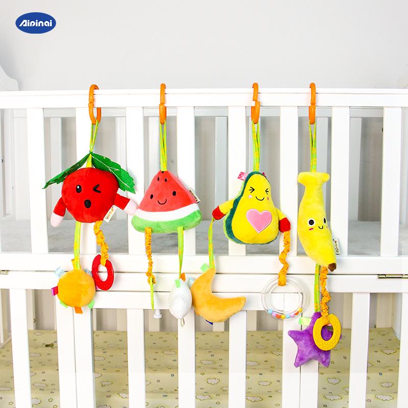 Cartoon Stroller & Crib Hanging Plush Pull Bell for Early Education