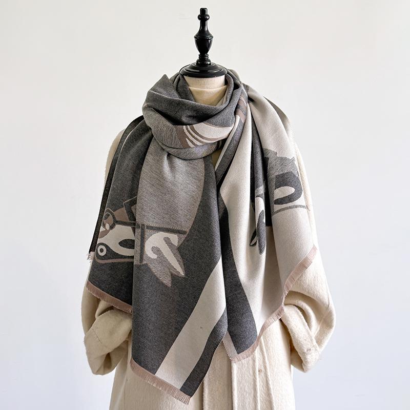 Elegant Geometric Design Scarf Imitation Cashmere Soft Warm Versatile Shawl Coldproof Windproof Blanket Scarf For Autumn Winter