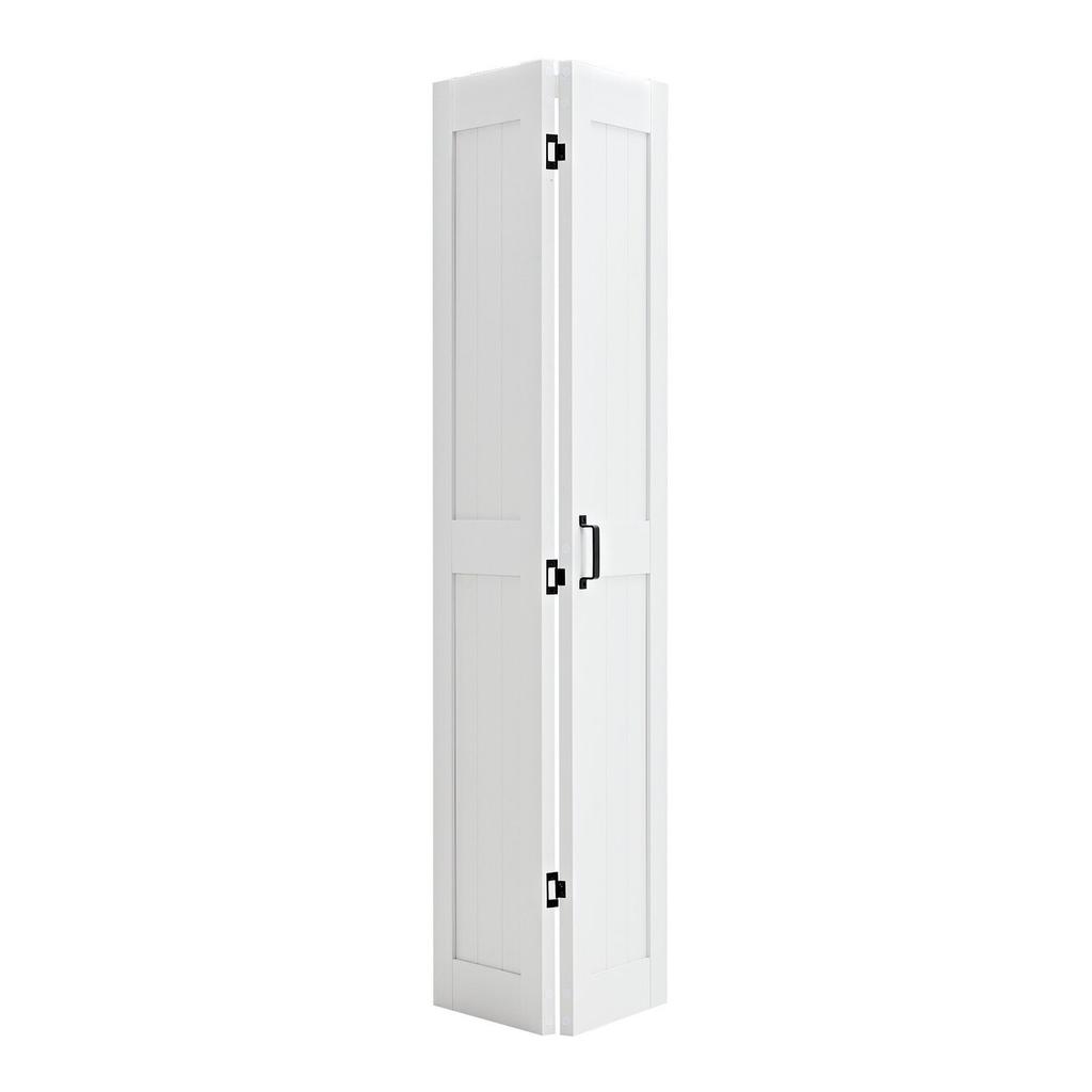 Bifold Barn Door, 914 x 2134 mm, MDF Bi-Fold Sliding Closet Doors, Hardware Kit Included, H-Frame Space-Saving Design, Need to Assemble, for Bedroom,