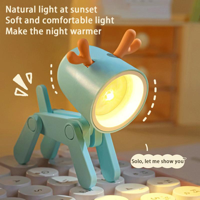 Mini Led Night Light Cartoon Cute Dog Deer Shape Table Lamp Ornaments Desktop Mobile Phone Bracket