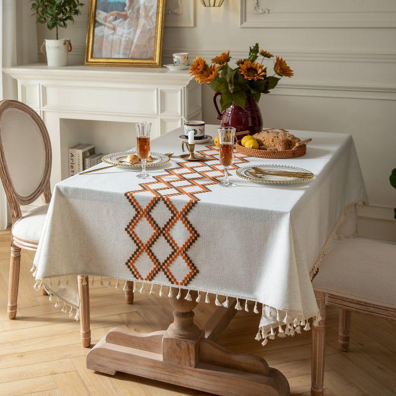

Cotton Linen Fabric Accessible Luxury Embroidered Tablecloth Fancy Embroidered Tablecloth Rectangular For Home Coffee Table Cloth Tablecloth Orange Wave 90 * 90ccm