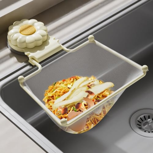 No need for a triangular drainer! [Strong Vacuum Suction Cup] Drain Net Holder for Kitchen Drains. Repositionable, Clean, Foldable, Space-Saving, Floa