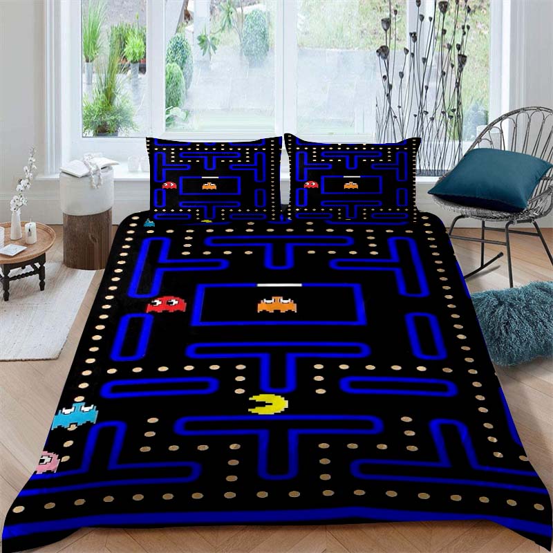 The Pac-Man Children's Educational Play Print Bedding Set—which Includes a Duvet Cover and Two Pillowcases—is the Perfect Holida