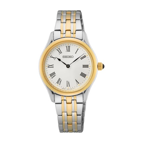 Seiko SWR070 Quartz Women's Watch, Made in Japan, Sapphire Crystal, Silver and Gold, Overseas Model