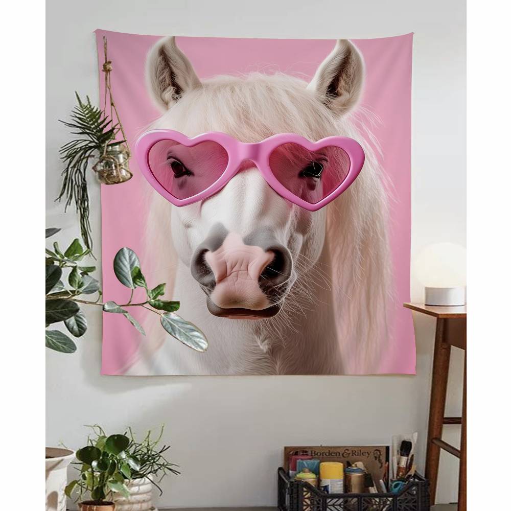 Charming Pink Animal with Glasses Anime Tapestry Hippie Flower Wall Carpets Dorm Decor Wall Hanging Home Decor