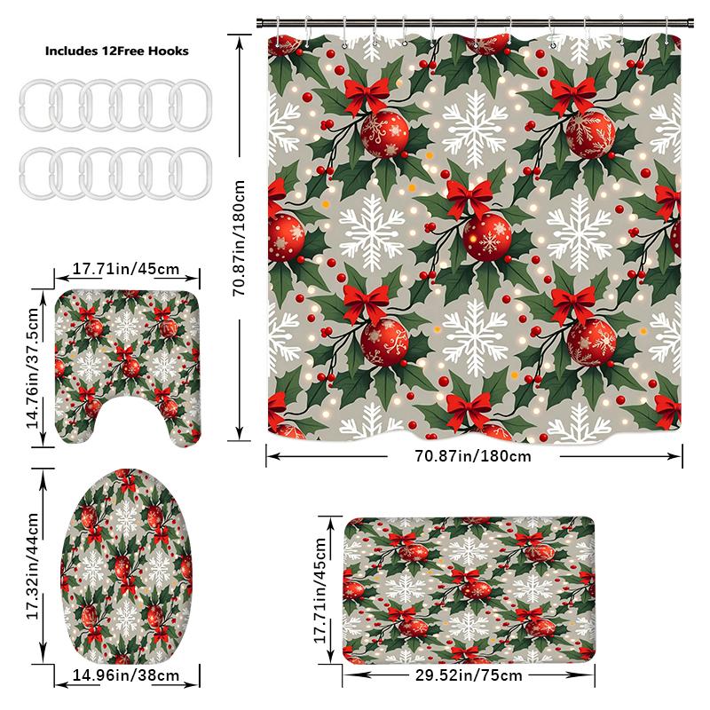 4 buc Seturi Perdea de Duș Cu Perdea de Duș și Covoare Covor Capac Toaletă Covoraș în Formă de U și Covoraș de Baie Set Baie Cu 12 Cârlige