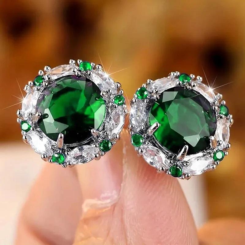 High-End Fashion Zircon Round Stud Earrings, Luxury Zircon Crystal Women'S Earrings, Jewelry Versatile Women'S Earrings