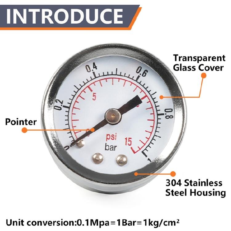 1/8'' NPT Fuel Pressure Gauge Center Back Mount Universal 0-1Bar Pressure Gauge