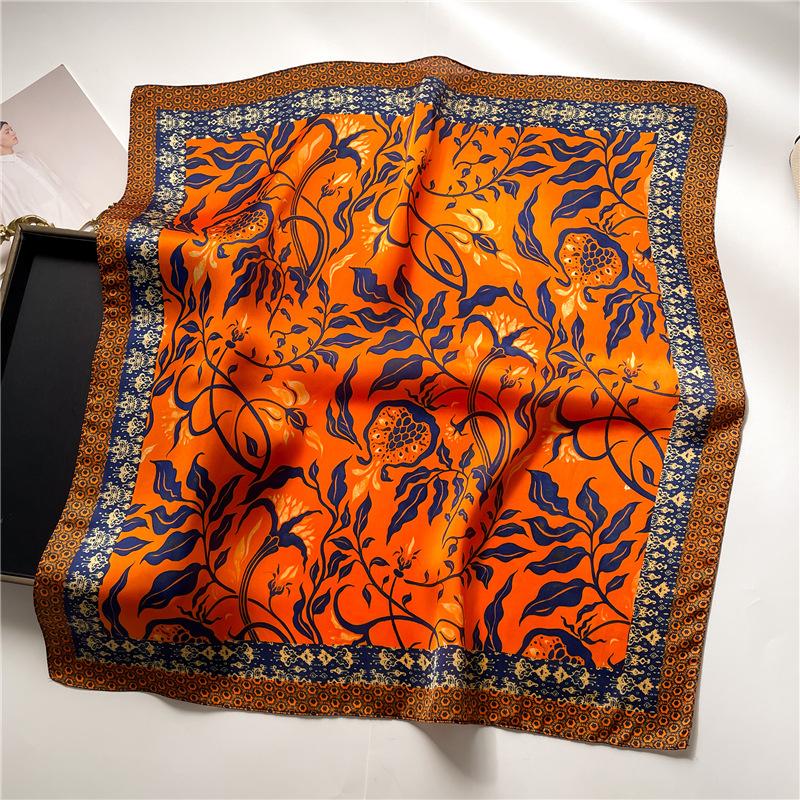Pattern vine scarf color matching flower silk scarf imitation silk women's square scarf 71x71cm headscarf shawl travel scarf
