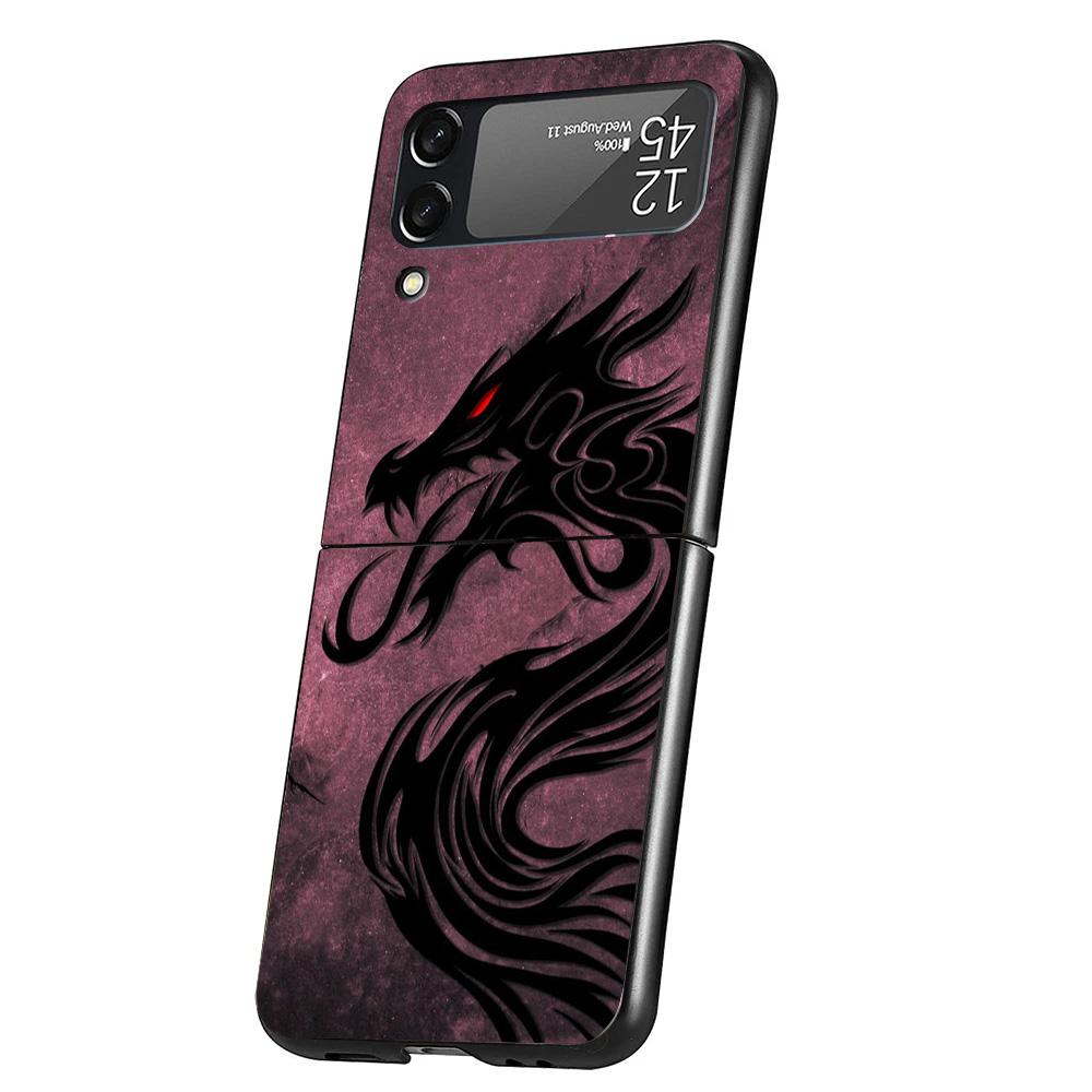 Japanese Dark Dragon Tattoo Case Phone Cover for Samsung Galaxy Z Flip 6 5 4 3 5G ZFlip6 ZFlip5 ZFlip4 ZFlip3 Black Hard Trend F