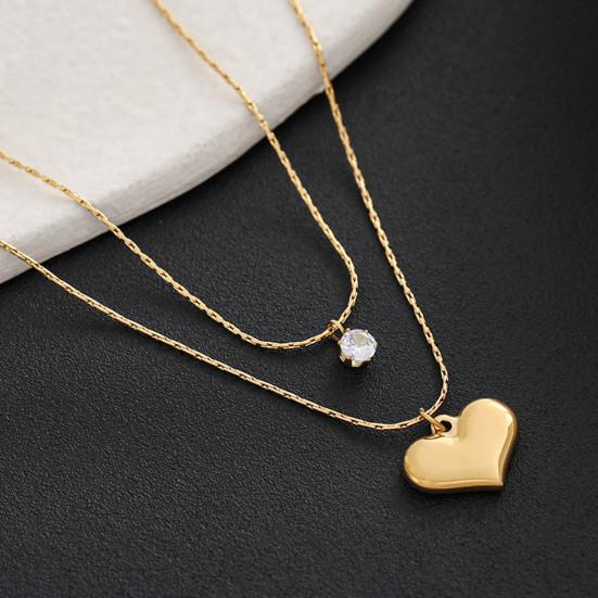 Women Necklace Heart Shape Charm Shiny Rhinestones Inlaid Drop Earrings Non-fading Sweater Necklace Jewelry Gift