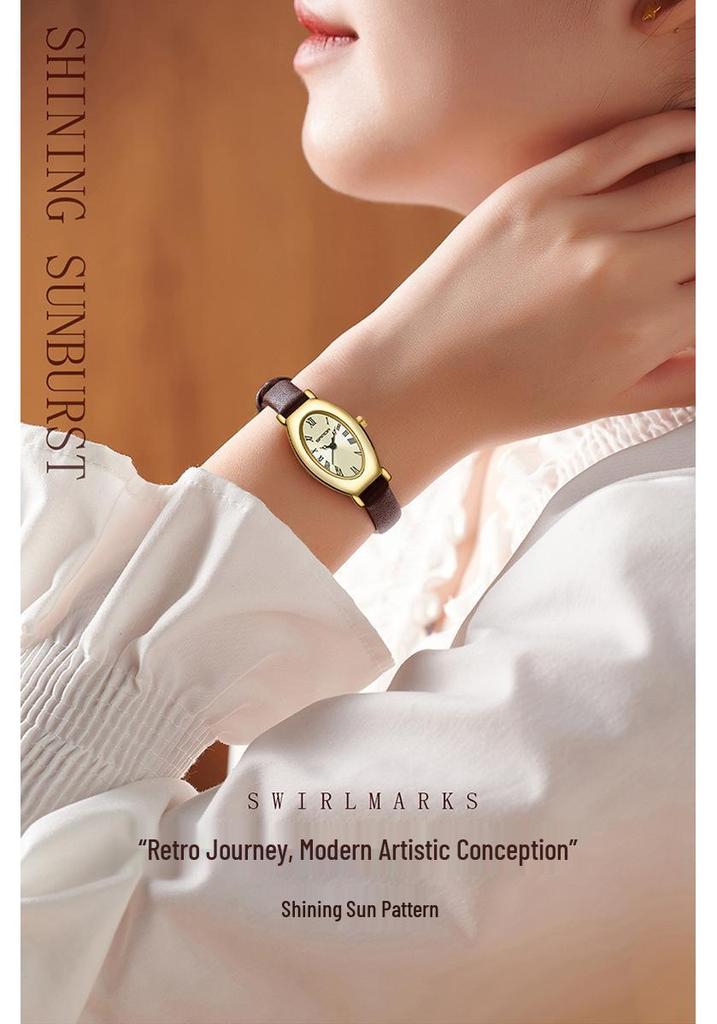 Sanda Gold Steel Band Women's Quartz Watch - Trendy, Waterproof, Simple Roman Dial, Leather Strap