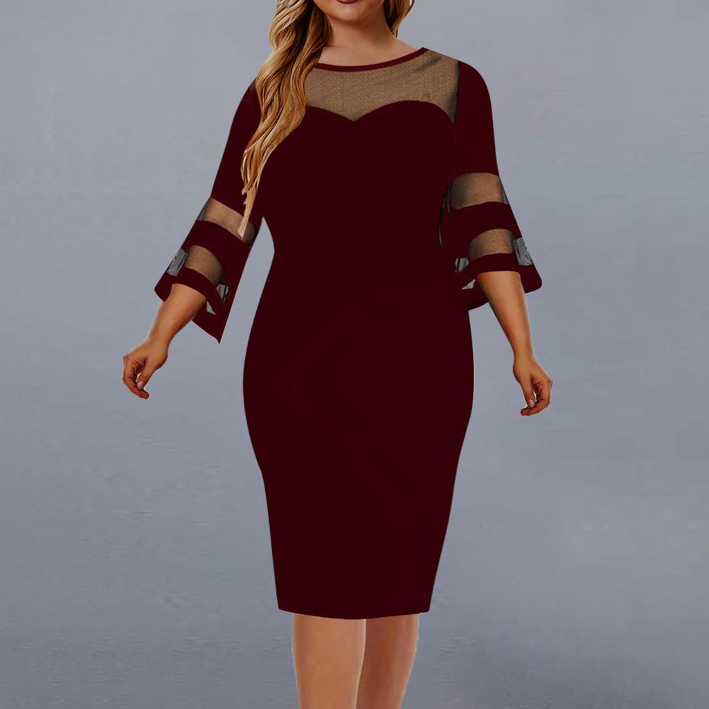 2024 Women's Large Size Mesh Gauze Patchwork Dress Package Hip Skirt