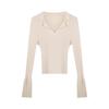 Polo Collar Knitted Sweater for Women's Early Autumn New Style Pullover, Versatile Base Layer, Slimming and Figure-hugging Flared Sleeve Top
