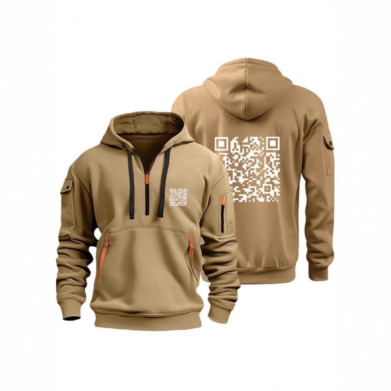 Mens Hooded Sweatshirt With QR Code Print Slim Fit Cotton Blend Pullover Casual Winter Wear