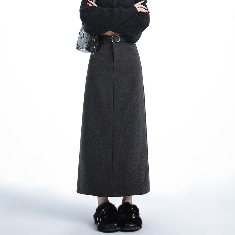 Ankela Women s Red Wool High-Waist Pencil Skirt with Back Slit - Autumn/Winter 2026 Collection Small