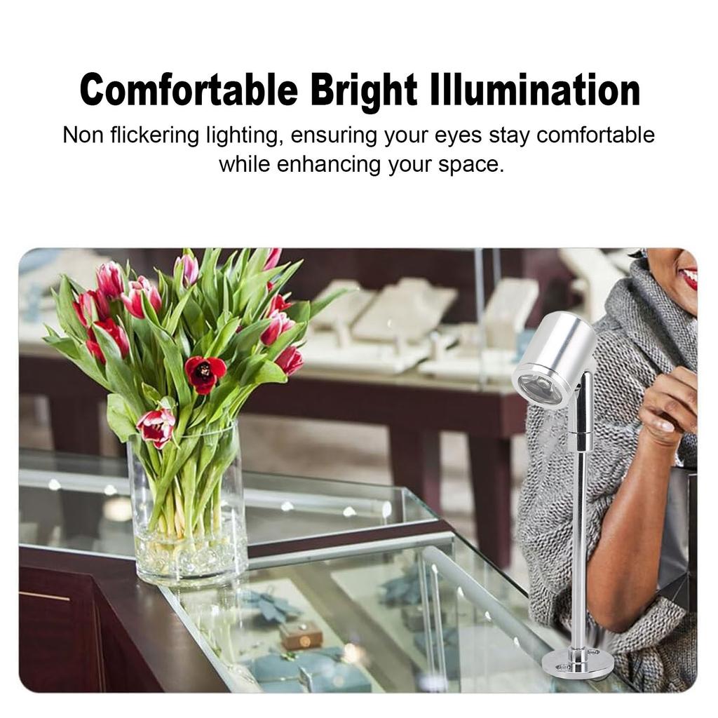 LED Spotlight Jewelry Showcases Display Lighting Fixture Standing Up Cabinet Spotlight Light for Indoor Display Cabinet Accent Electroplated Aluminum