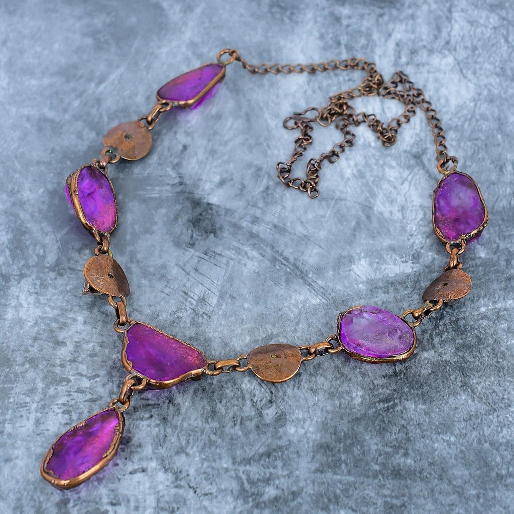 Friendship Day Sale Purple Quartz Stone Copper New Electroformed Chain Necklace VP-113
