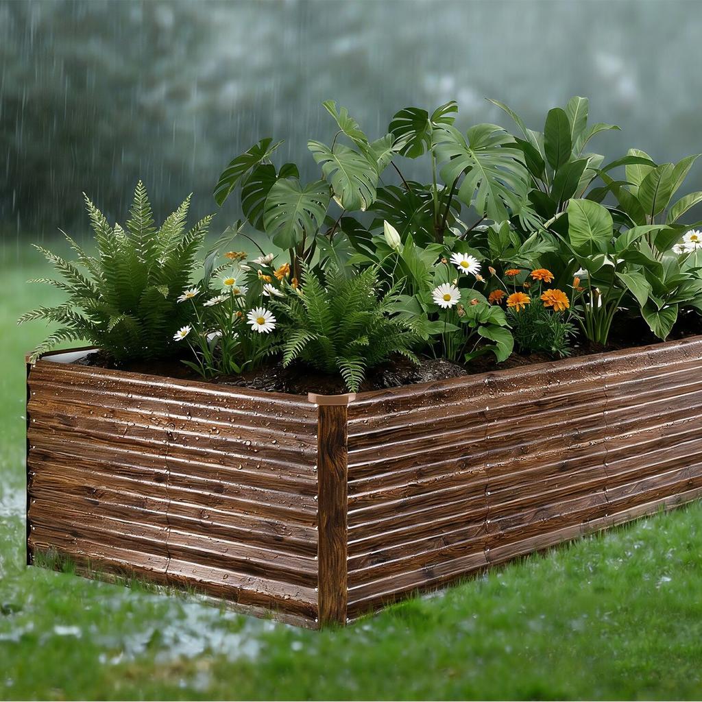 Galvanized Raised Garden Bed, 240 X 120 X 62 Cm, Rectangular Metal Planter Box Outdoor, Bottomless Elevated Planting Box with Gloves, Alu-Zinc, for