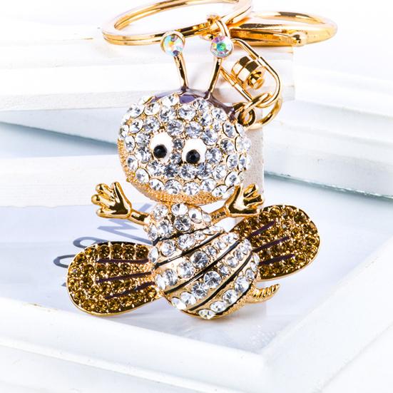 Sparkling Rhinestone Bee Keychain Cute Animal Key Ring Bag Charm with Lobster Clasp for Handbag Purse Wallet