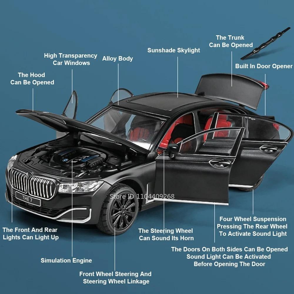 1:24 760LI M8 Sports Car Model Toy Sound Light Doors Opened Pull Back Shock Absorption Diecast Alloy Vehicles Models Kids Gifts