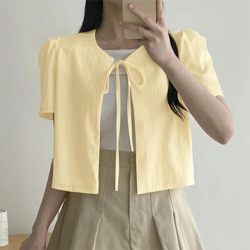 ZANZEA Women Summer Lace Up O-neck Casual Short Sleeve Cover Up Cropped Blouse