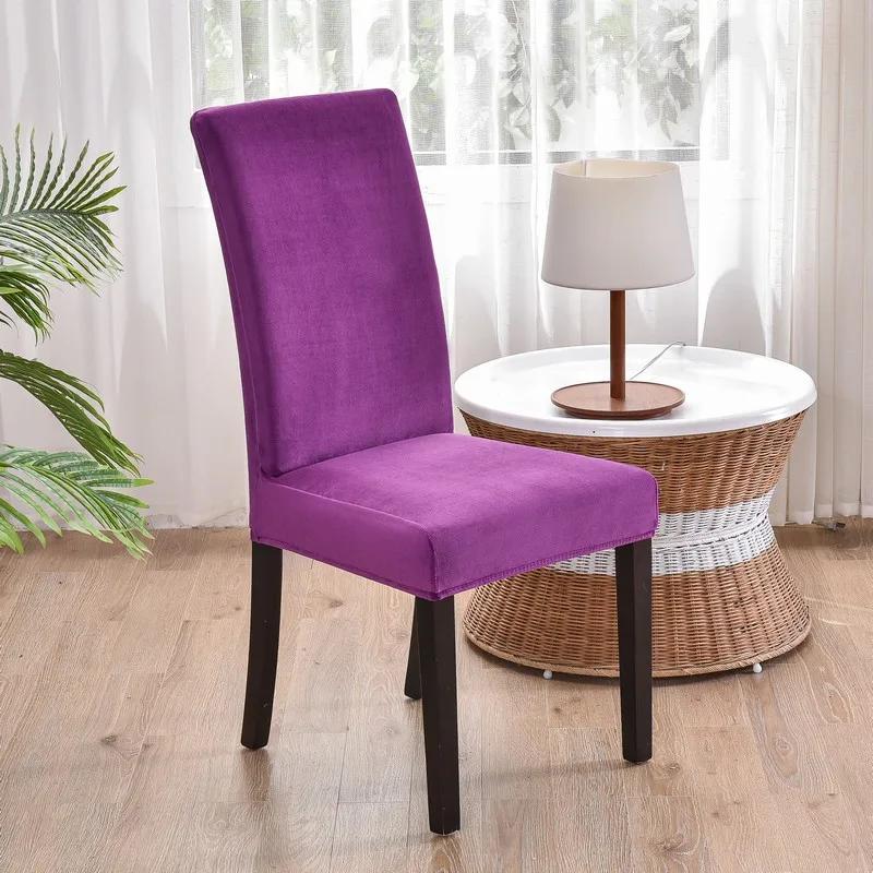 Soft Velvet Dining Chair Cover Universal Long Back Chair Slipcovers Elastic Seat Protector Case for Dining Room Home Decor