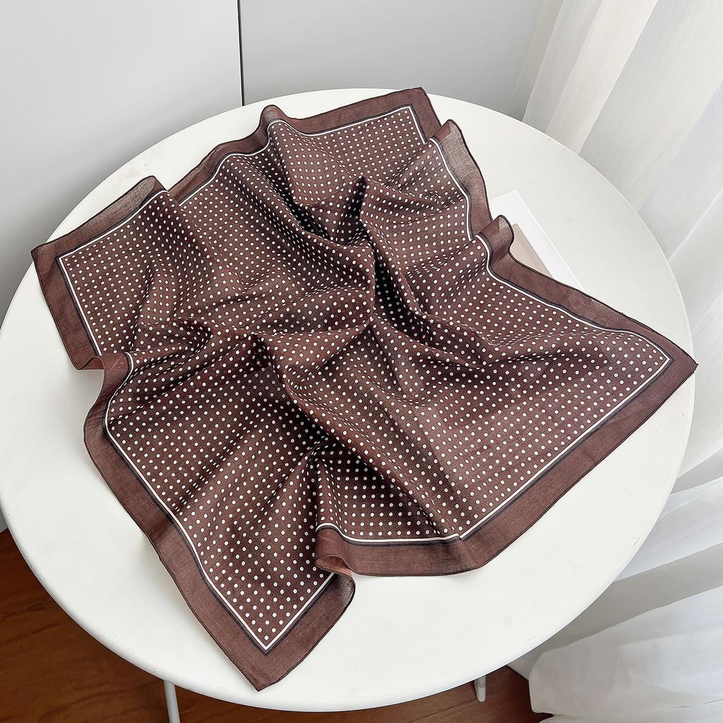 Korean Version of Polka Dot Pure Cotton Small Square Scarf Women's Summer Versatile Neck Protection Silk Scarf Sunscreen Scarf Multi-functional