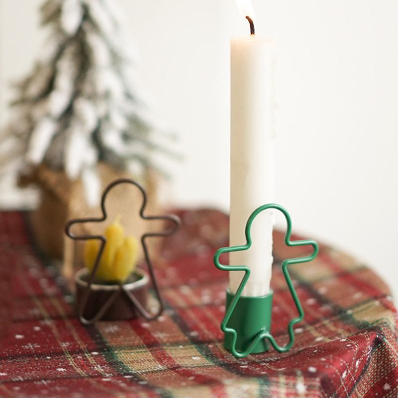 Red Green Candle Hplder Gingerbread Man Candlestick Mini Iron Christmas Candlestick