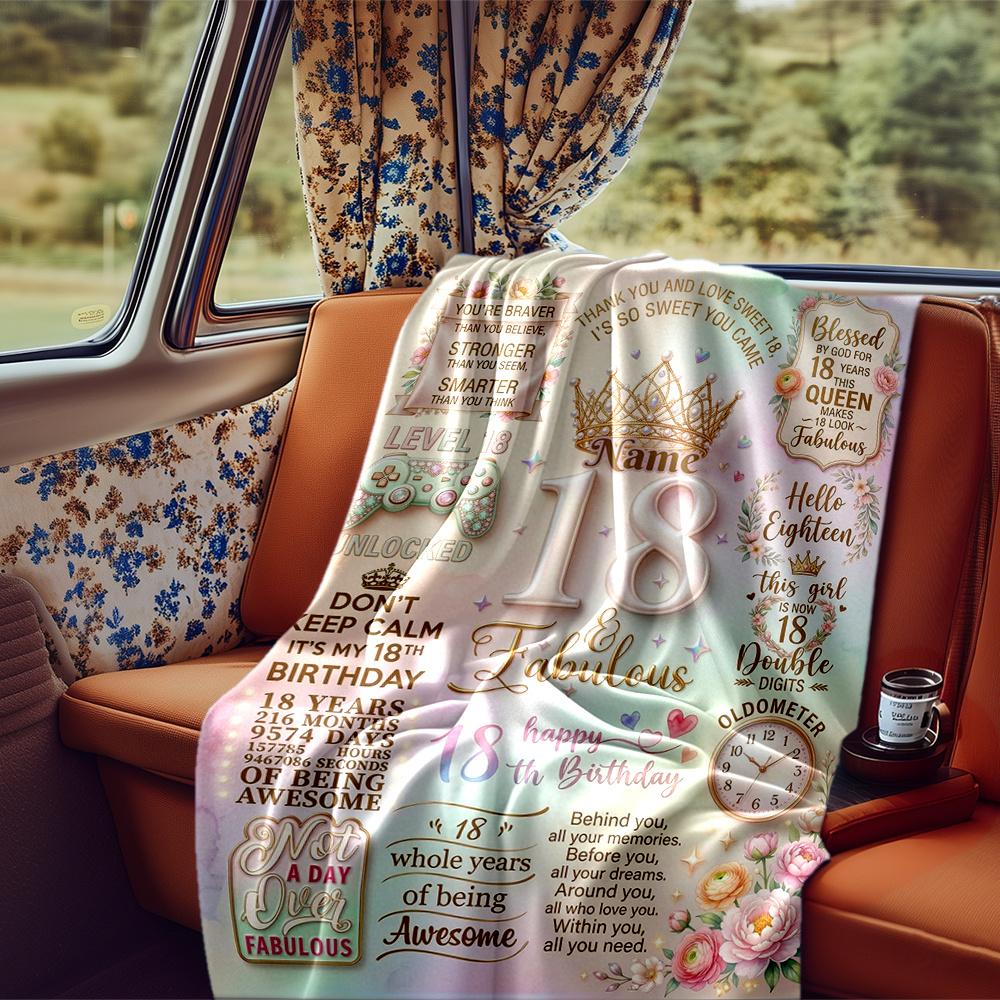 Happy 18Th Birthday Customizable Blanket Customize Text Soft Cozy Versatile For Picnics Outdoor Travel And Camping Sofa Office Four Seasons
