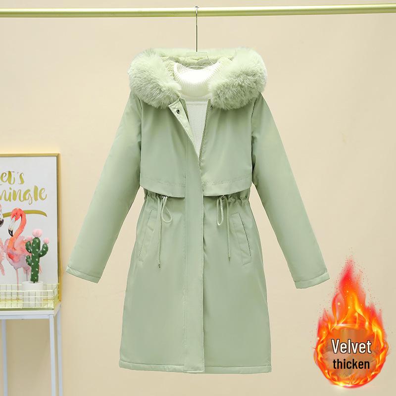 Women's Mid-Length Winter Parka: Thickened Velvet, Korean Style, Loose Fit, Large Fur Collar Cotton Jacket