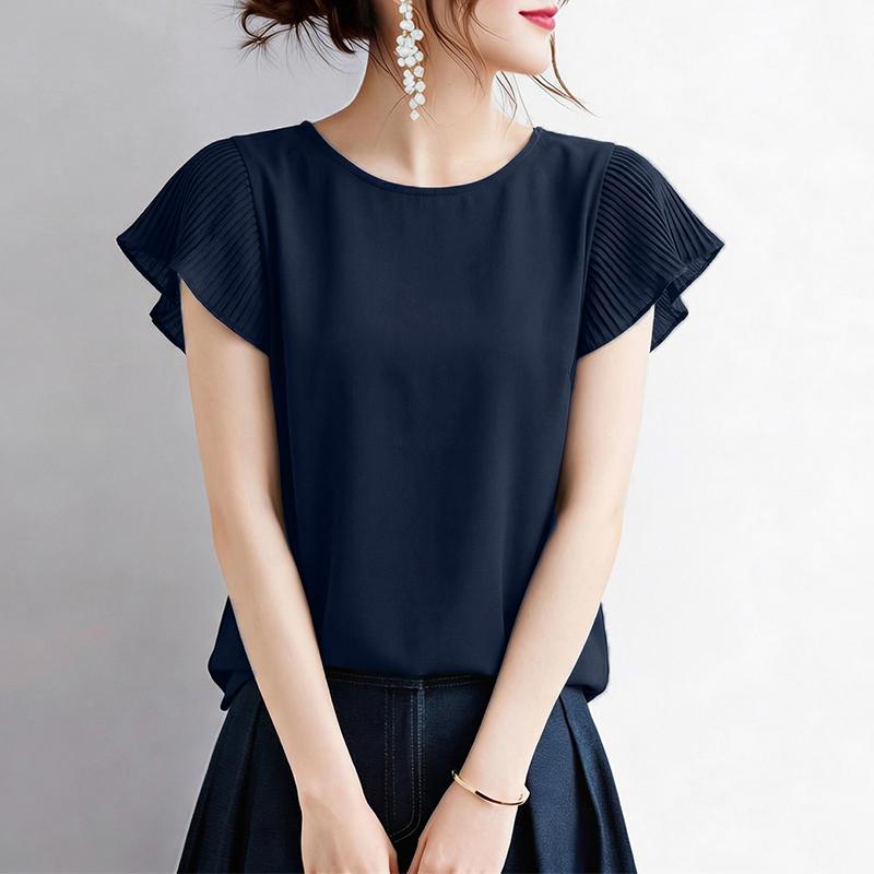 ZANZEA Blusa da donna casual a girocollo, tinta unita, manica corta larga