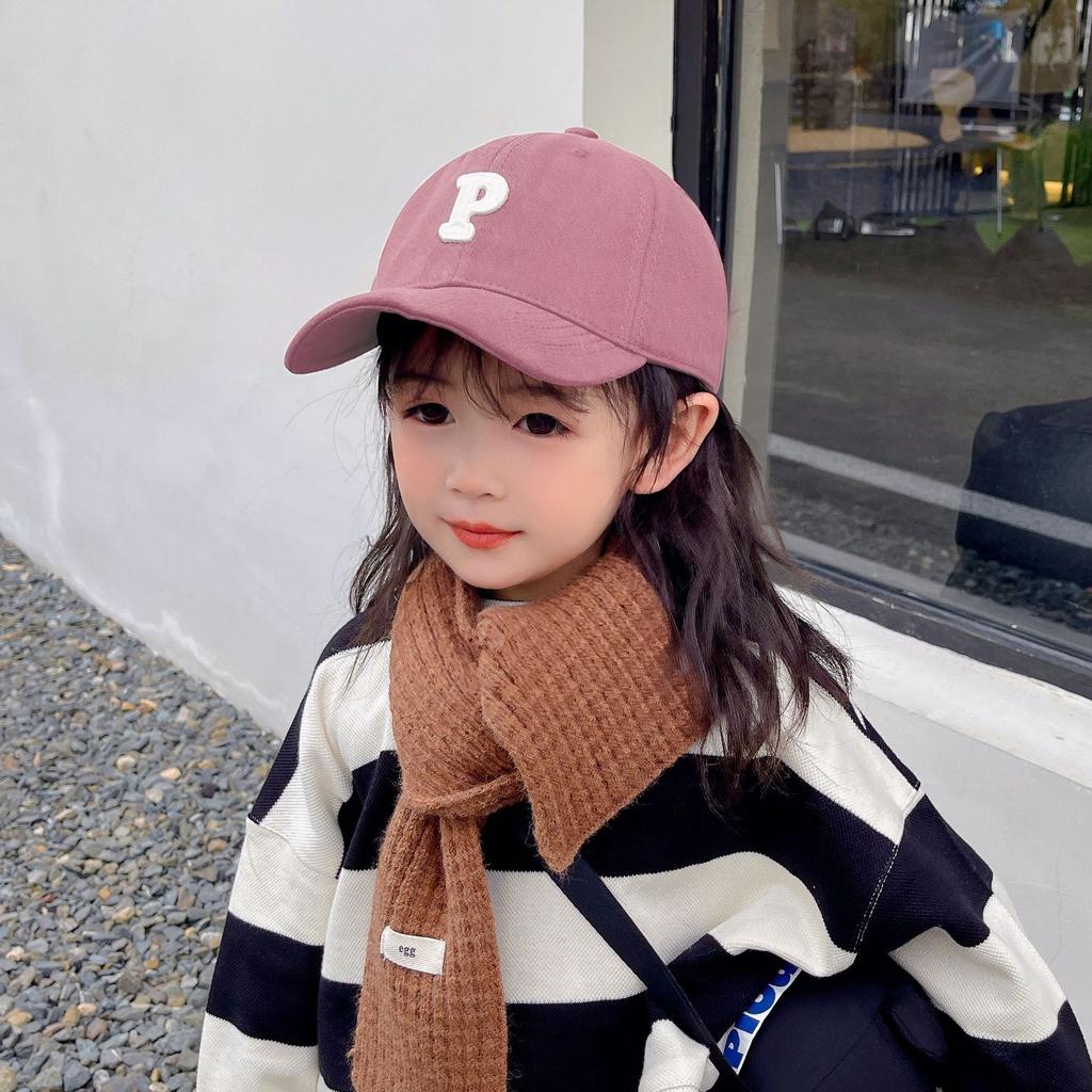 Customize Logo Children's Hat P Letter Baseball Cap Boys and Girls Solid Color Sporty Hand Embroidery Foreign Style Hip Hop