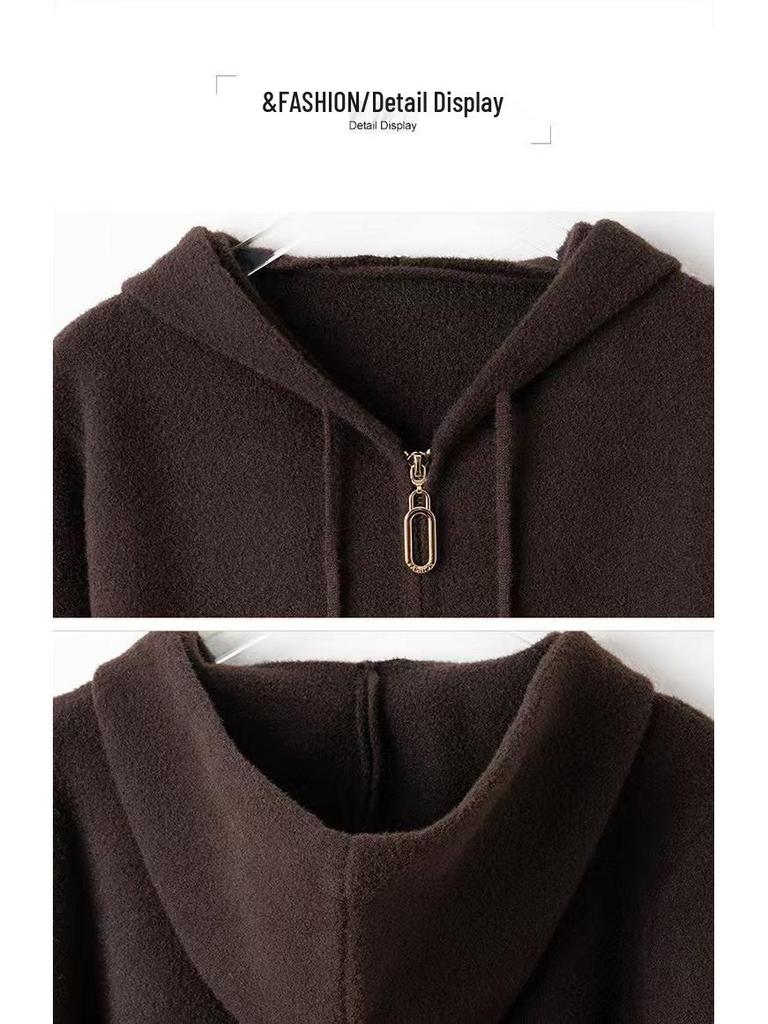 Autumn/Winter Retro Wool Hooded Short Coat with Zipper
