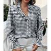 Fungus Edge Stand Collar Plaid Long-sleeved Shirt Women Spring Summer Casual Loose Single-breasted Female Versatile Shirt Tops