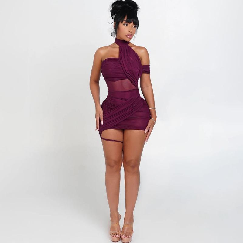 Summer New Fashion Street Trend Mesh Splicing Sheer Sheath Dress Women