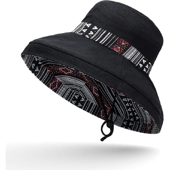 Women Wide Brim Sun Hats Metal Wired Edge Summer UV Protection Beach Fishing Hat for Hiking Garden Travel Chin Strap