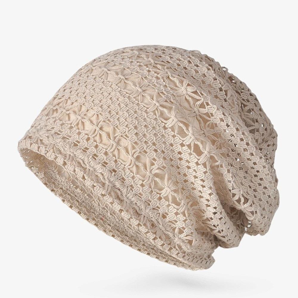 Soft Brimless Hat Elastic Fit Openwork Knit Hat Elegant Breathable Hollowed Hat Travel Photo серый