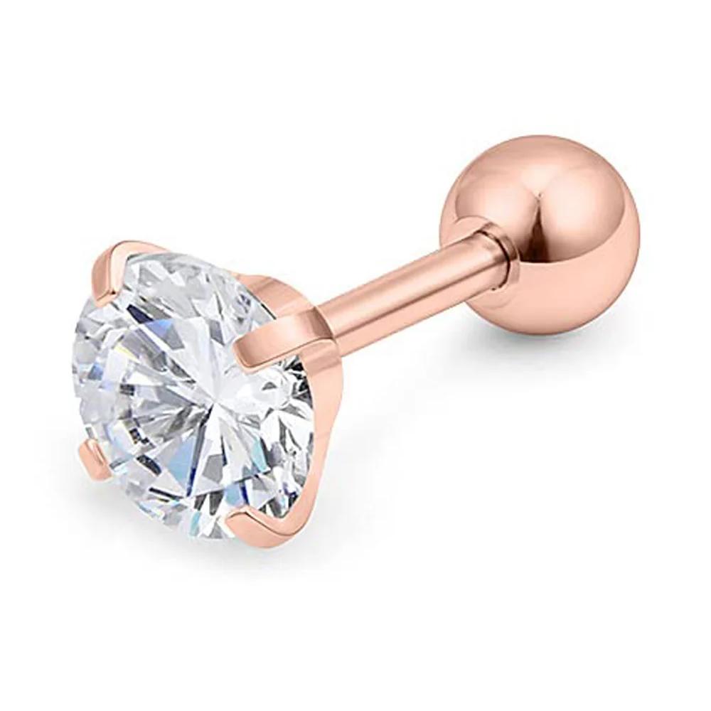 

1 шт. Сережки-цвяшки з цирконами на 4 зубцях з нержавіючої сталі для жінок/чоловіків, прикраси для пірсингу козелка, хряща, стандартної мочки вуха, дейта 8mm рожевий колір золота