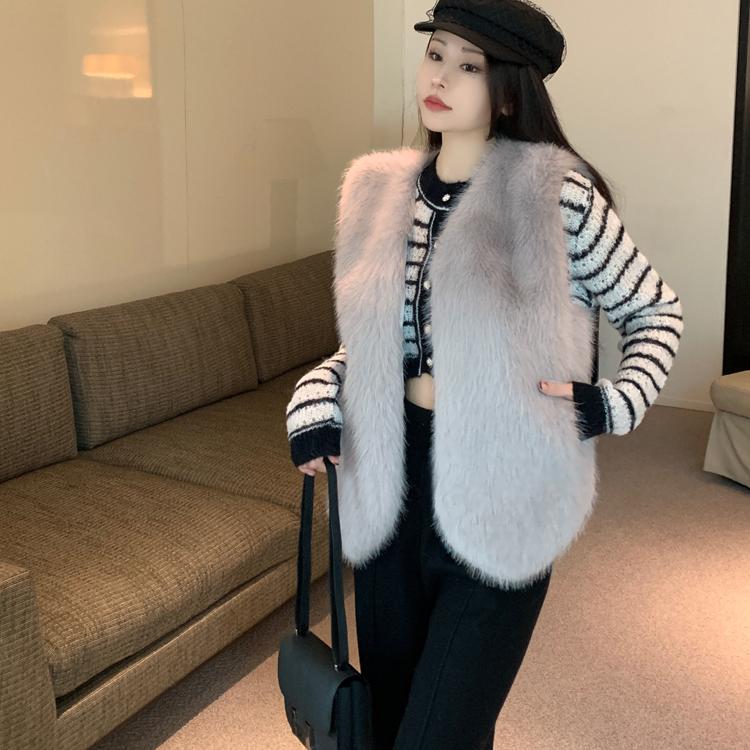 Autumn Winter Faux Mink Fur Vest Coat for Women Fur Outerwear Ladies Casual Sleeveless Jacket
