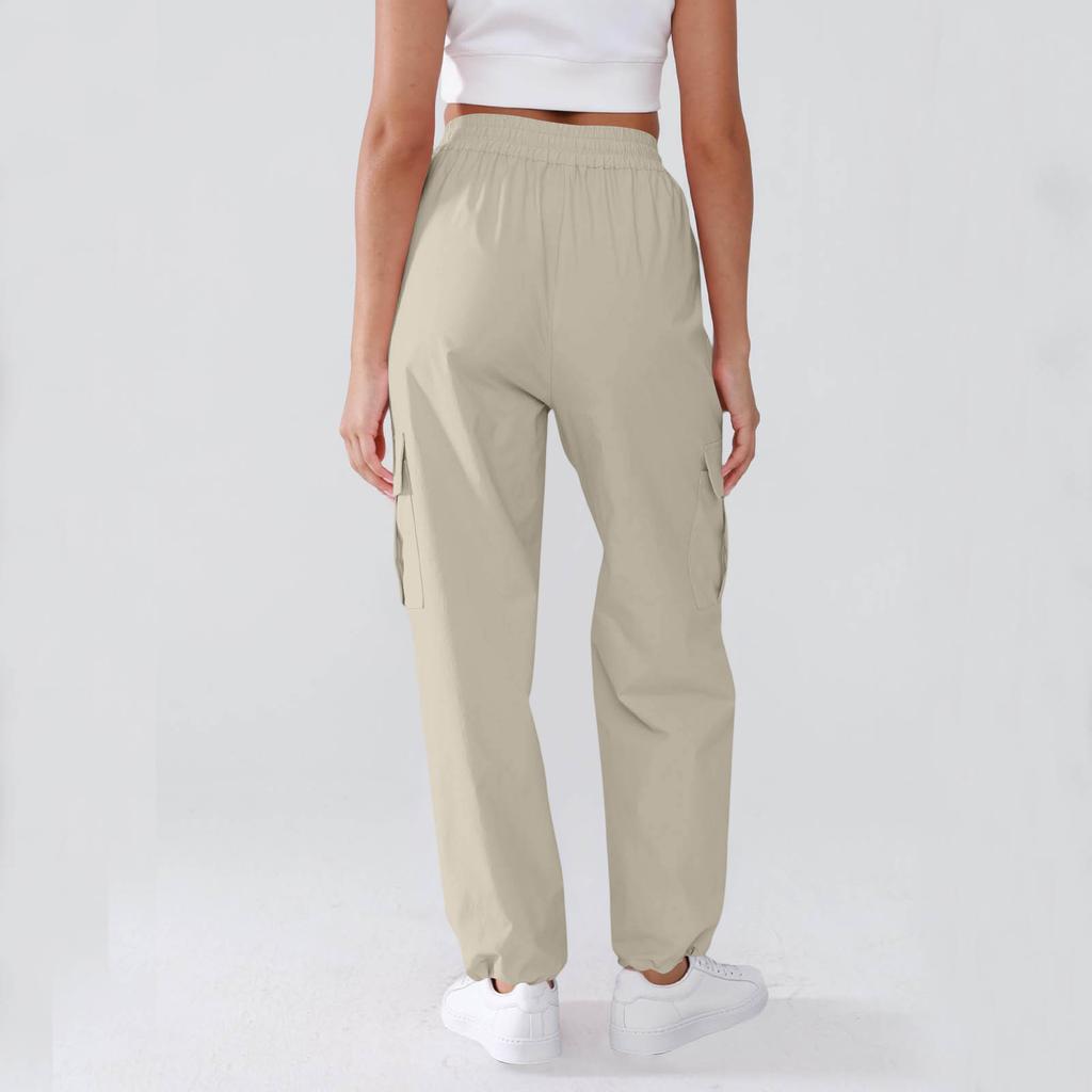 Damen Latzhose Lässig Leicht Einfarbig Hose Kordelzug Mehrere Taschen Gerades Bein