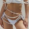 Chaîne de taille élégante multi-rangs en perles imitation - 74+30cm Chaîne de ventre réglable avec pompon en métal pour les vacances à la plage