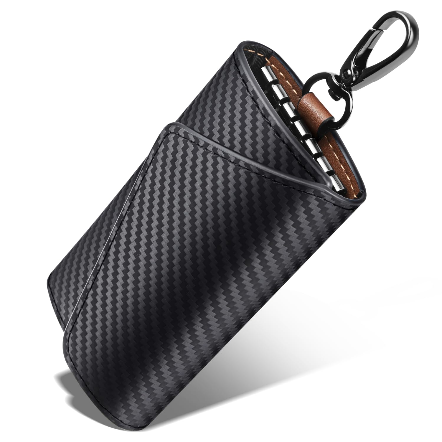 

LacRaf Carbon Leather Key Case for Men and Cowhide 6 Key Detachable Smart Card Pocket Women, Leather, Rings, Key, (Brown)