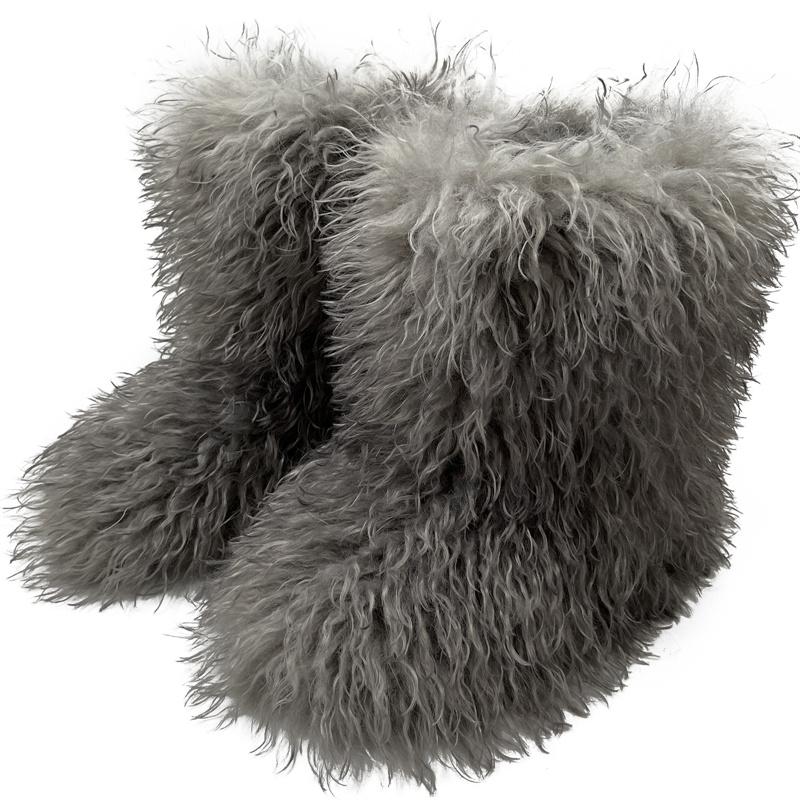 Nouvelles bottes de fourrure de mode d'hiver pour femmes et bottes de neige épaisses en velours bottes de fourrure d'imitation mignonnes 43 gray