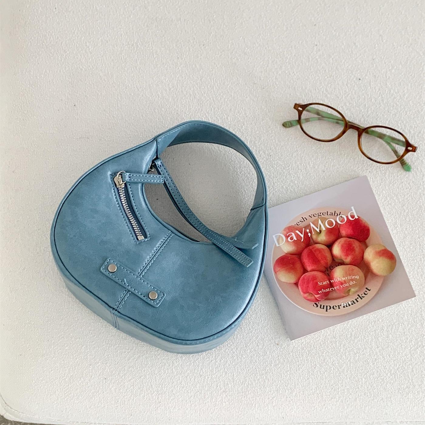 

Spring Summer Crescent PU Leather Bag - Korean Style Versatile Tote for Women синій