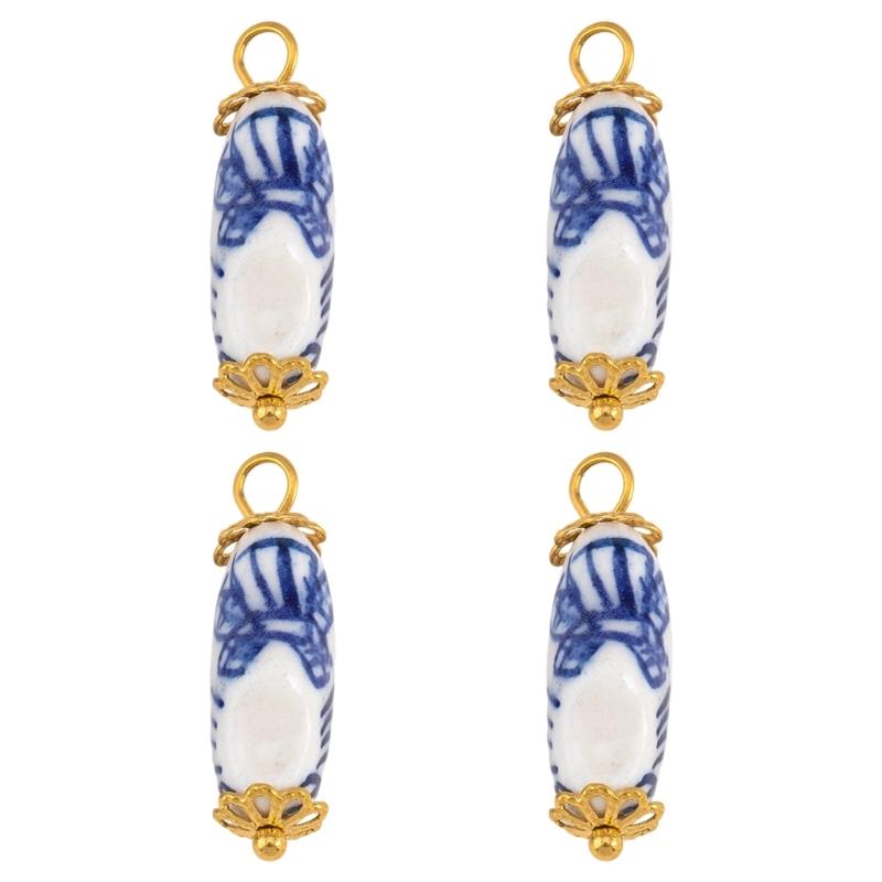 Accessori Orecchini Irregolari in Porcellana Blu Dipinta a Mano Acciaio Inossidabile Materiali per Artigianato