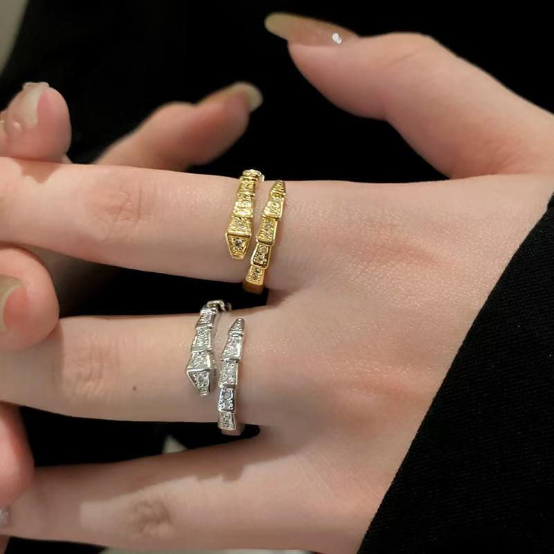 Women's Shining Diamond Snake Ring - Silver, Open Design, Versatile, Trendy, High-End Luxury